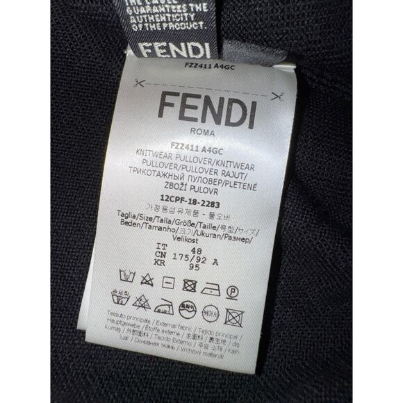 Fendi Brown Monogram Logo Green Trim Black Thin Knit Wool Turtleneck Sweater 48 - Picture 11 of 15